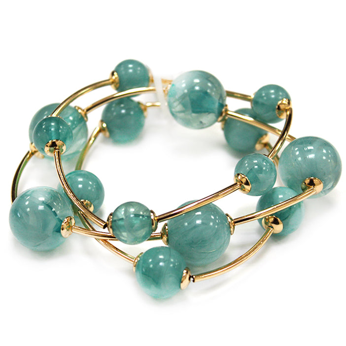 Teal/Turquoise Beaded with Gold Bar Set of 3 Stretch Bracelet