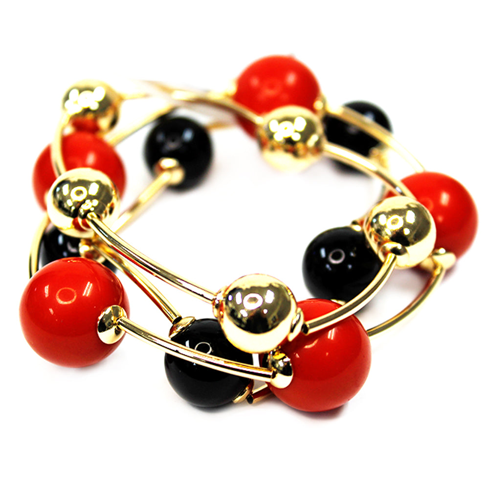 Gameday Red and Black with Gold Ball Set of 2 Stretch Bracelets