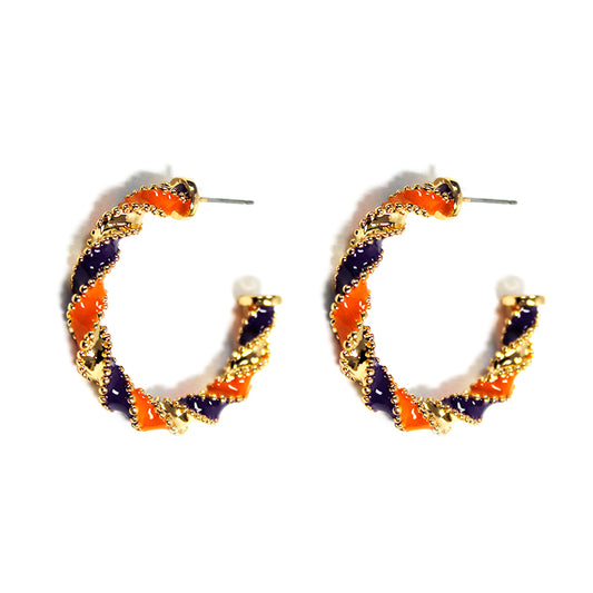 Orange and Purple Color Coated Wrapped 1.5" Hoop Earring