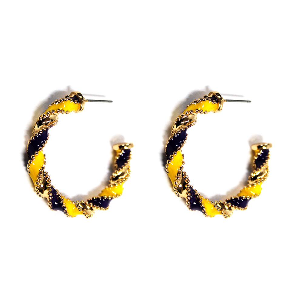 Purple and Yellow Color Coated Wrapped 1.5" Hoop Earring