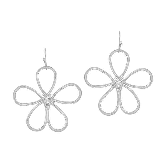 Silver Wired Metal Flower 1" Drop Earring
