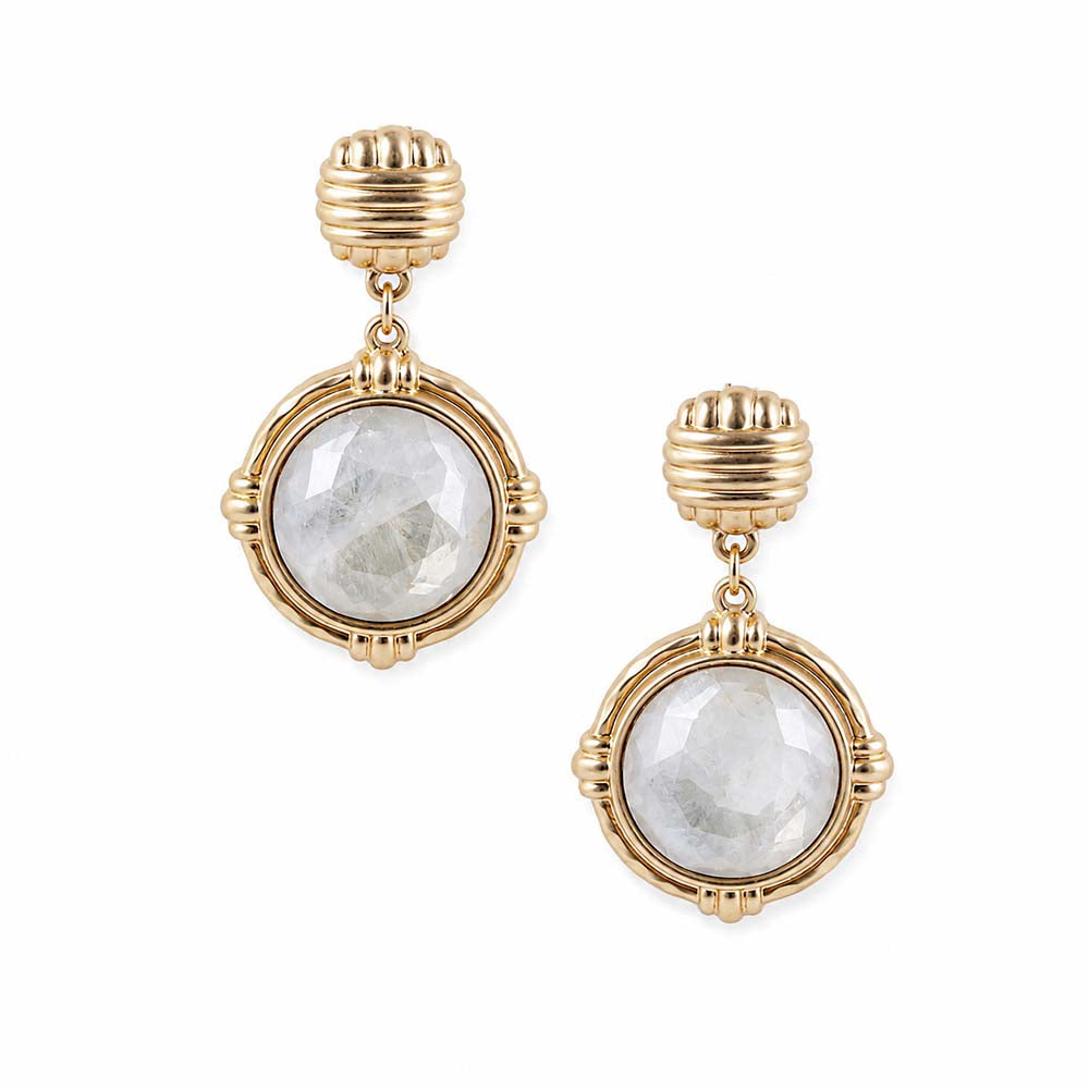 Matte Gold Textured Circle with White Stone 1" Earring