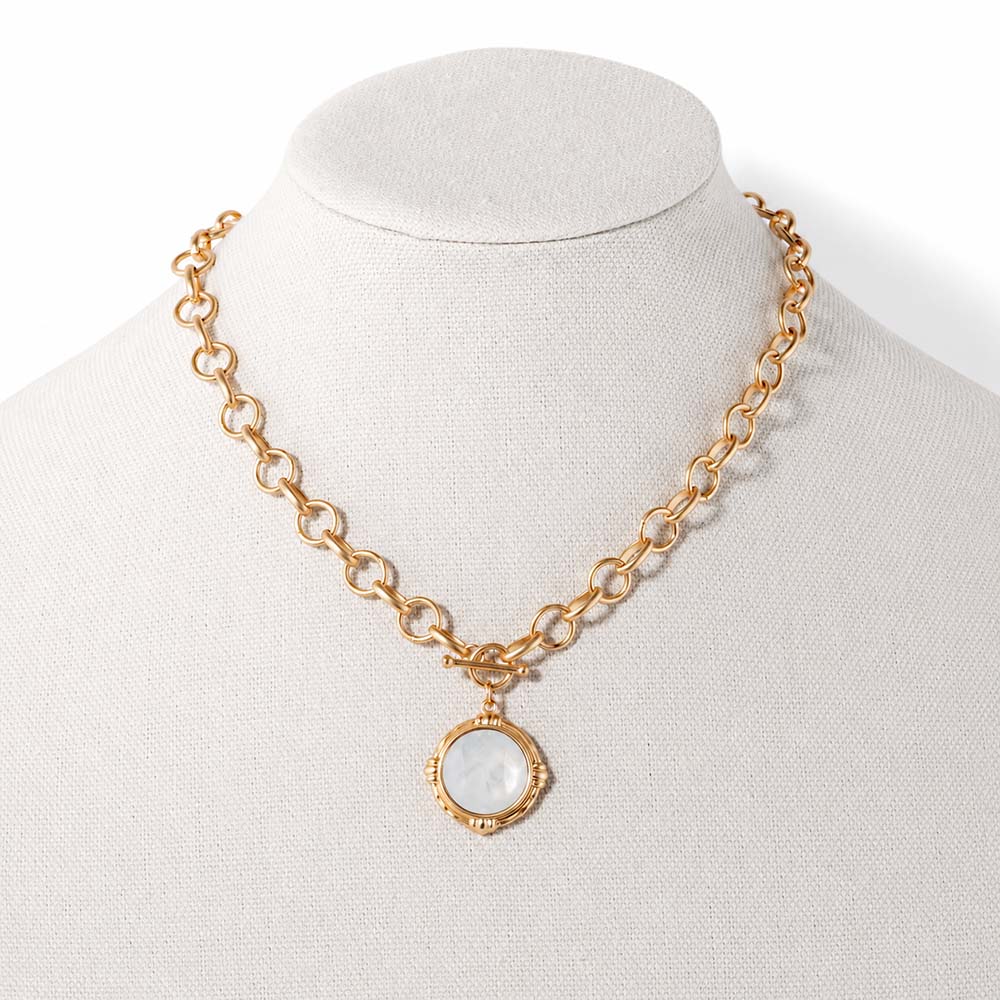 Gold Chain with White Stone Circle Charm 16"-18" Necklace