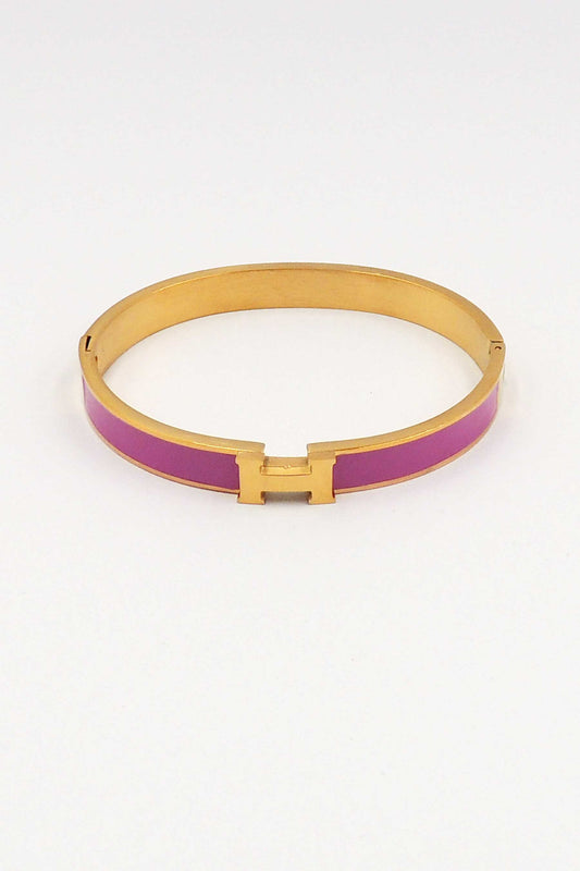 Waterproof Stainless-Steel Gold H with HotPink Enamel Coloring, Best Seller!
