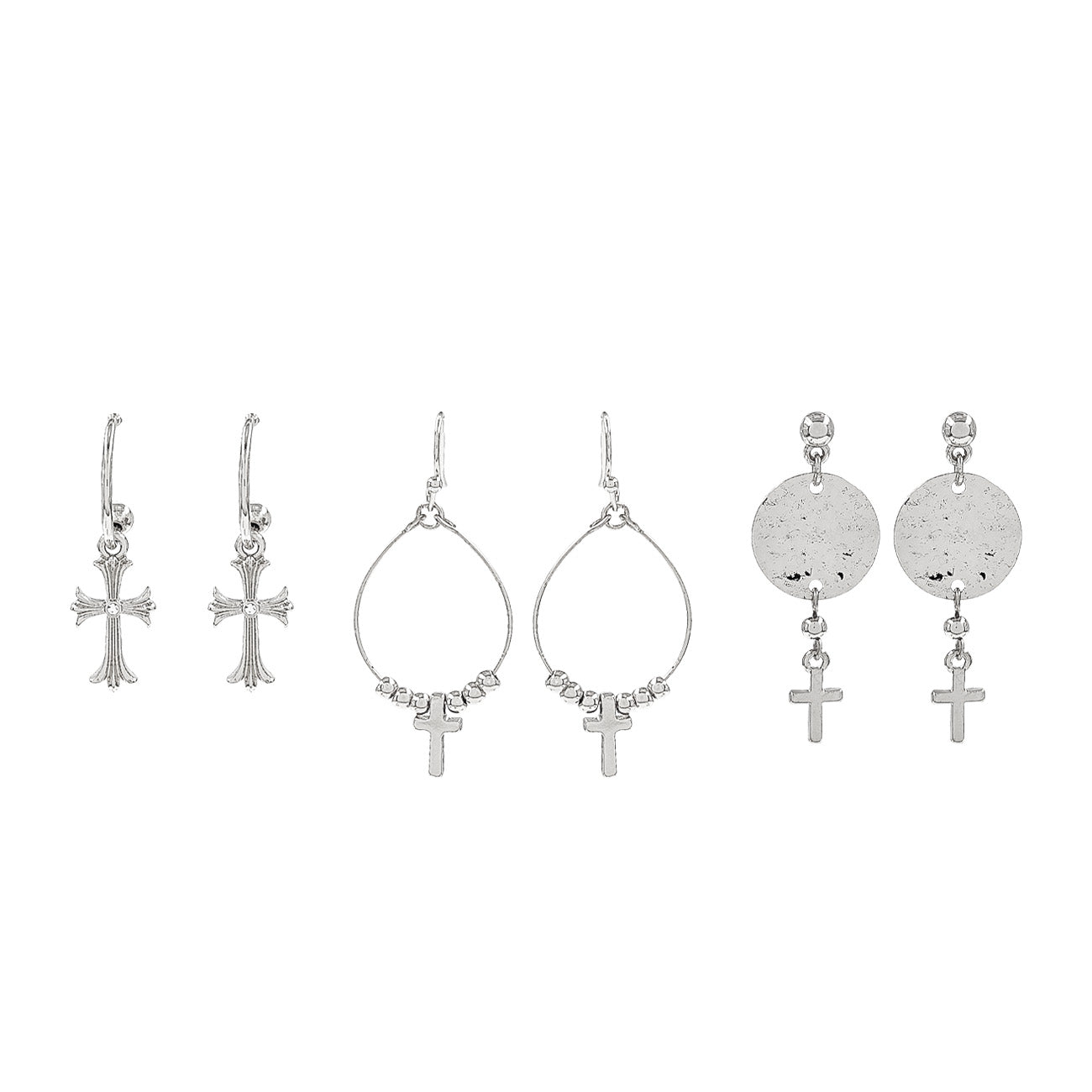 Set of 3 Small Silver Cross Earrings