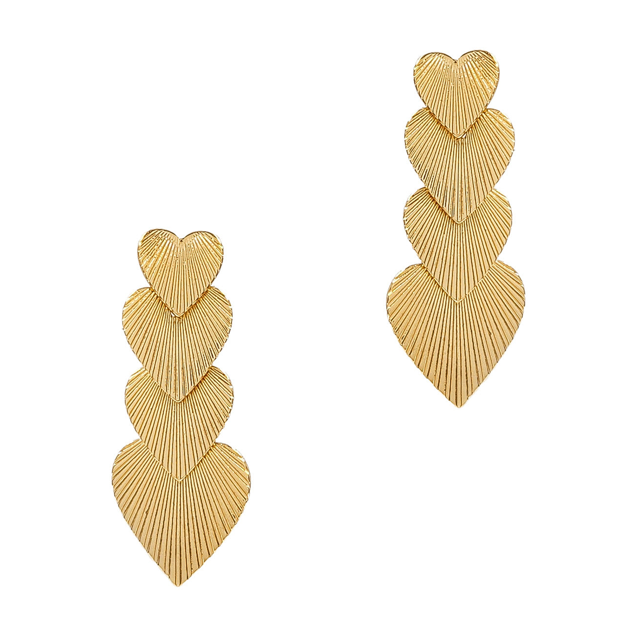 Gold Textured Heart Layered 2.75" Drop Earring