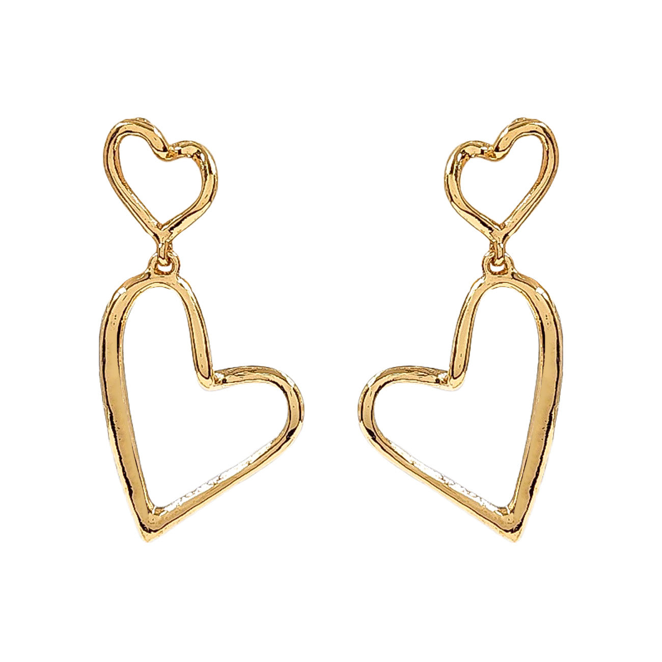 Double Open Heart Gold Post 2.5" Earrings
