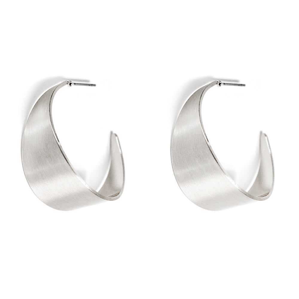Matte Silver Curved 1.25" Earring