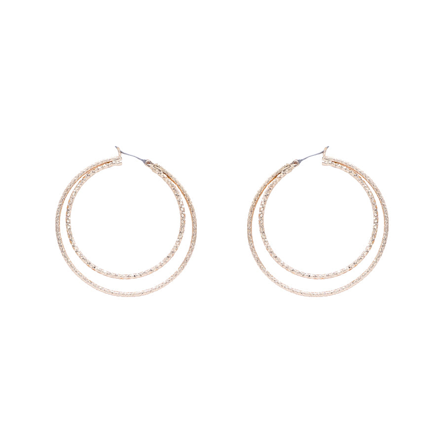 Gold Textured Layered 2" Hoop Earring