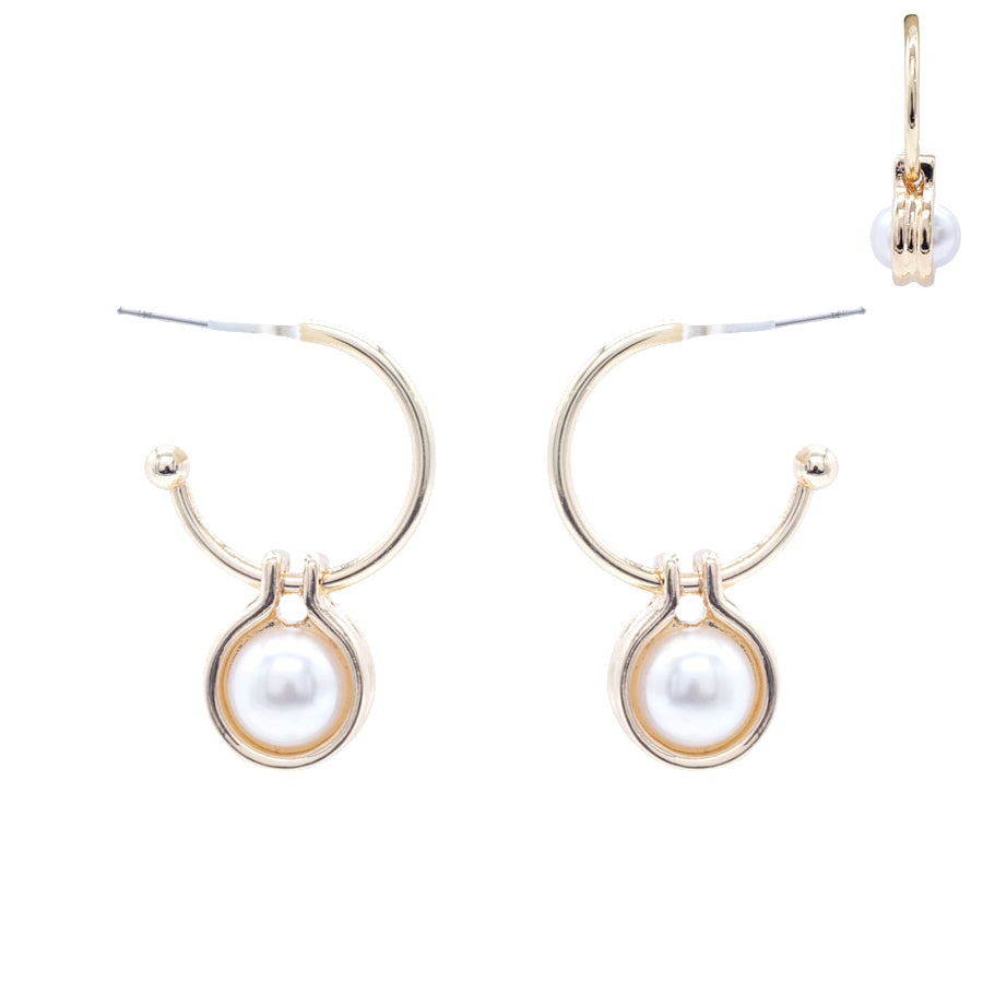 Thin Gold Hoop with Pearl Accent 1" Earring