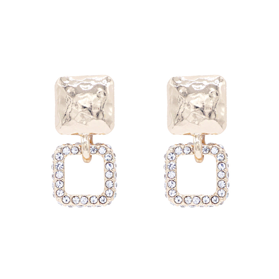 Gold Square with Rhinestone Square 1" Earring