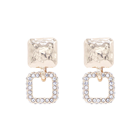 Gold Square with Rhinestone Square 1" Earring