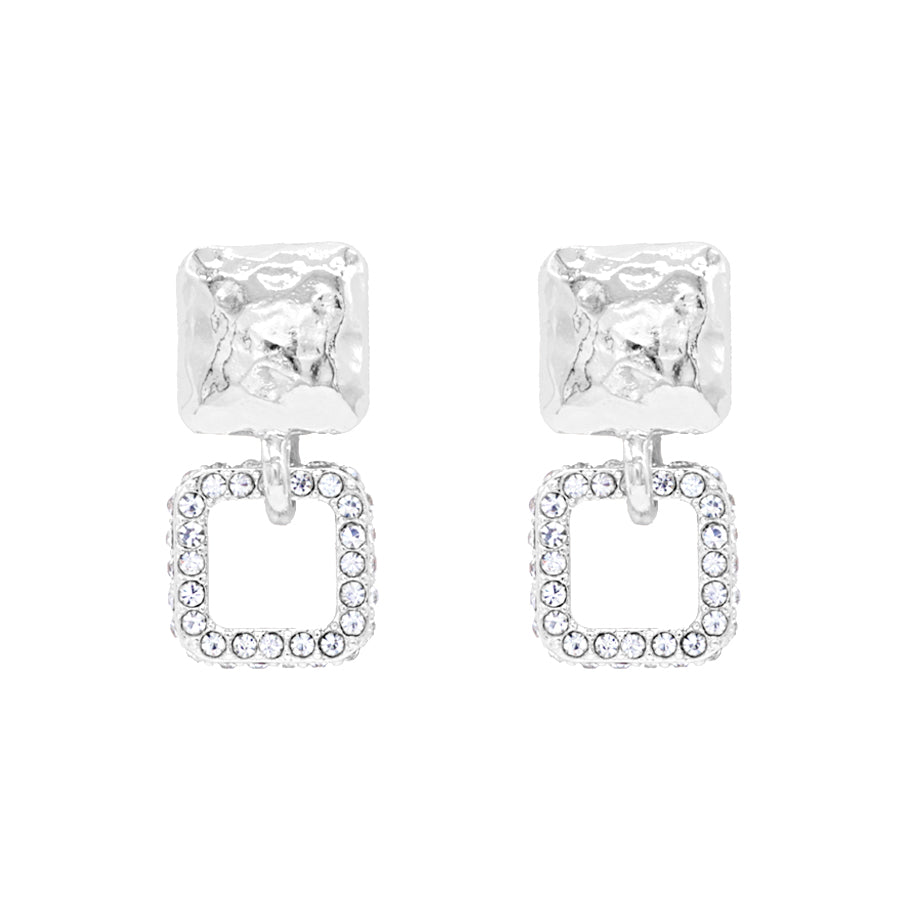 Silver Square with Rhinestone Square 1" Earring