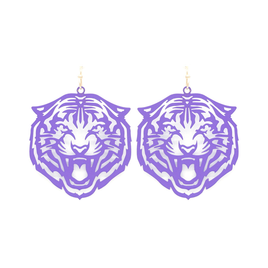 Purple Thin Tiger Metal 2" Drop Earring