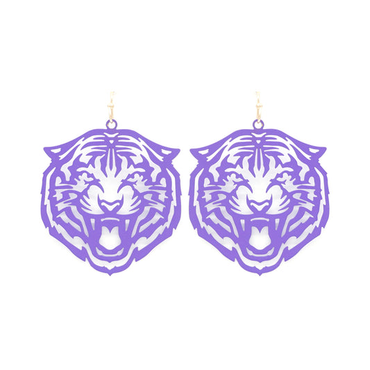 Purple Thin Tiger Metal 2" Drop Earring