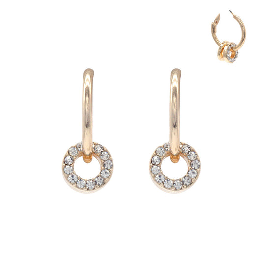 Thin Gold Hoop with Rhinestone Hoop Accent 1" Earring