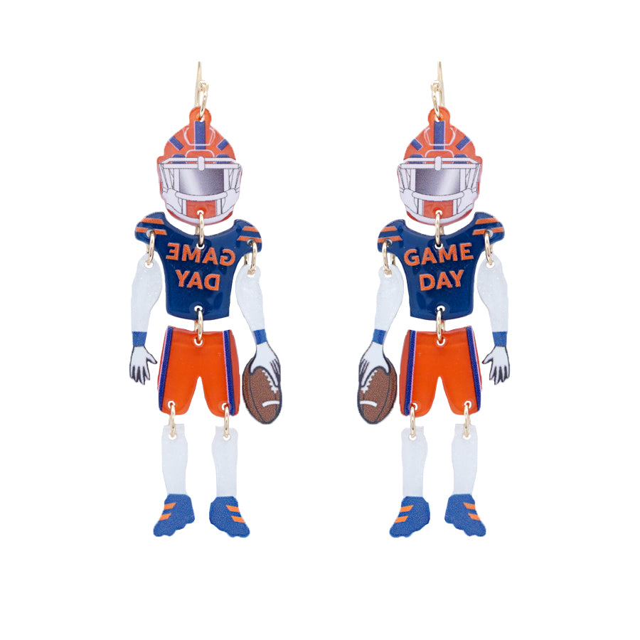 Navy and Orange Gameday Football Player 2.75" Earring with Movement