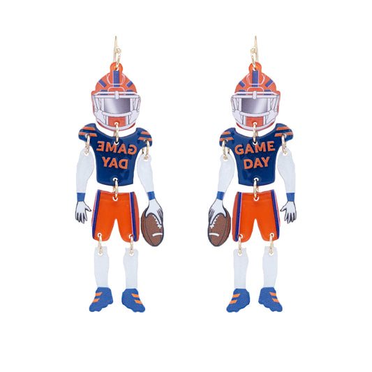 Navy and Orange Gameday Football Player 2.75" Earring with Movement