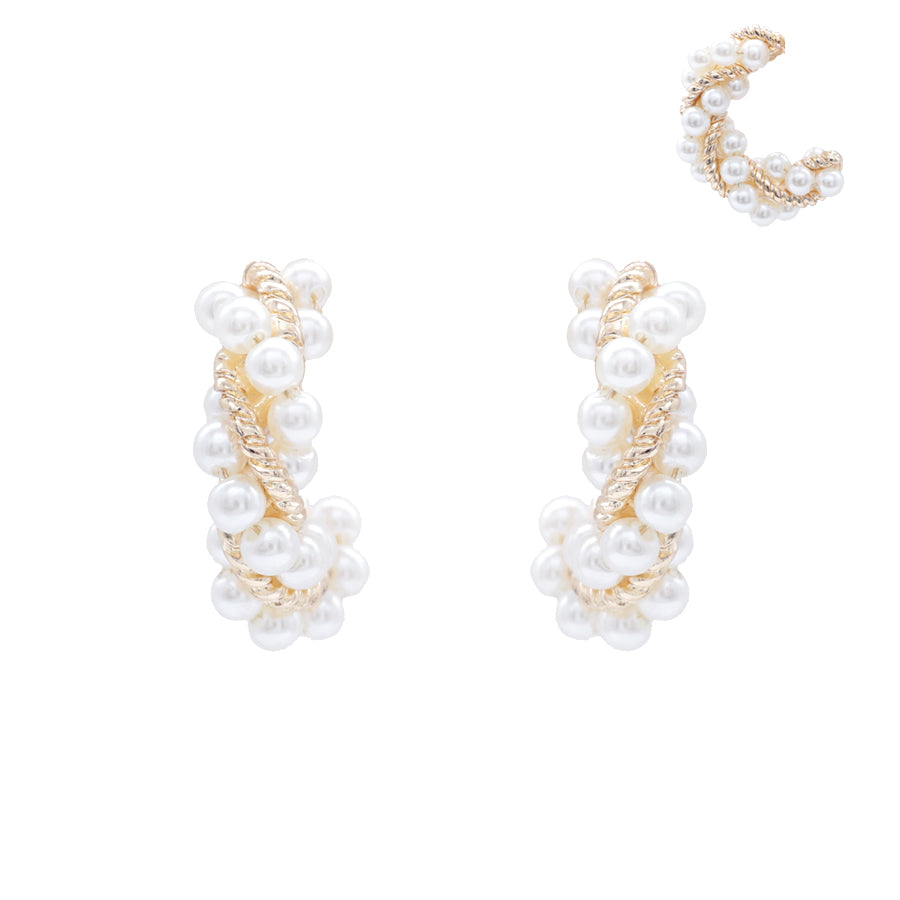 Gold Rhinestone and Pearl Wrapped 1.75" Hoop Earring