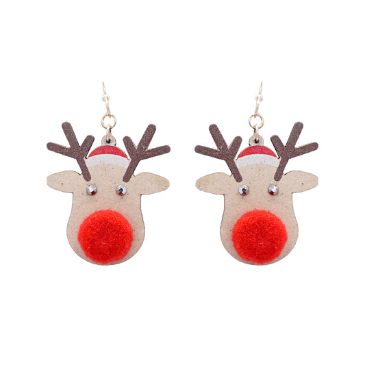 Christmas Wooden Christmas Reindeer 2" Earring