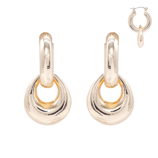 Gold Puffy Hoop Interlocking 1.2" Hoop Earring