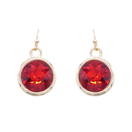 Christmas Ruby Red Crystal Circle .75" Drop Earring