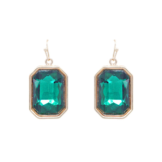 Christmas Emerald Crystal Rectangle .75" Drop Earring