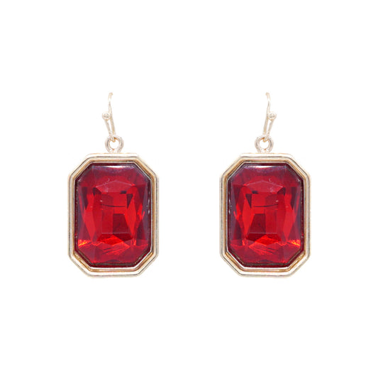 Christmas Ruby Red Crystal Rectangle .75" Drop Earring