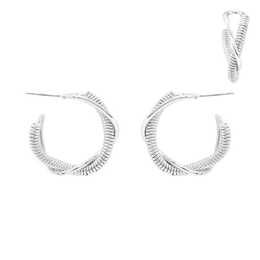Silver Twisted Wired 1" Hoop Earring