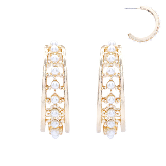 Gold Textured 1.35" Hoop Earring