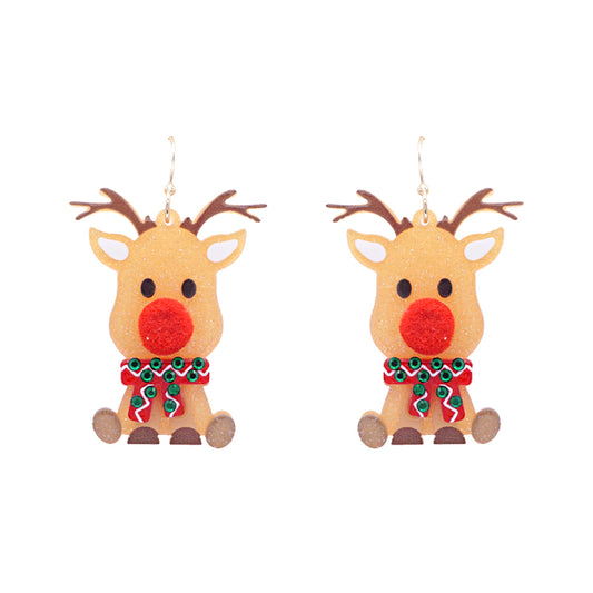 Christmas Acrylic Reindeer Christmas Drop 1.5" Earring