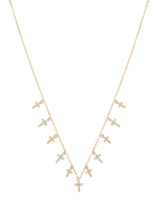 Small Gold and Rhinestone Cross Charm 16"-18" Necklace