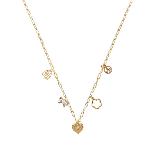 Gold Heart, Bow, Flower Charm 16"-18" Necklace