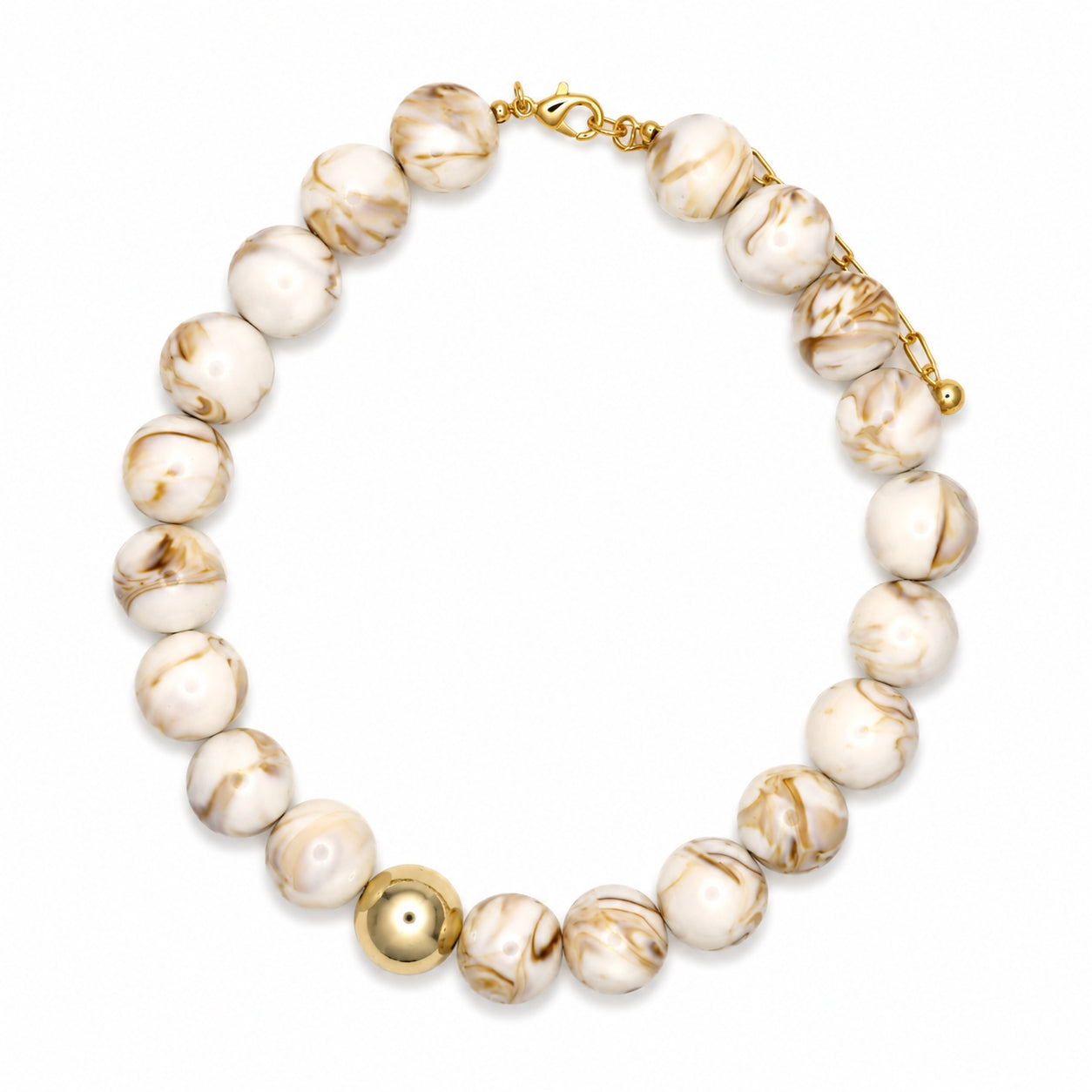 Natural Resin Beaded with Gold Ball Accent 16MM 16"-18" Necklace