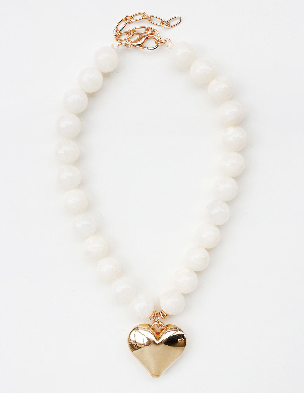 Natural/Cream 18MM Beaded with Gold Heart Charm 16"-18" Necklace