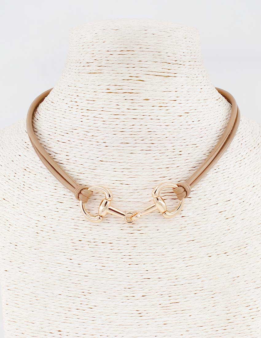 Natural Tan Leather Rope with Gold Horse Bit 16"-18" Necklace