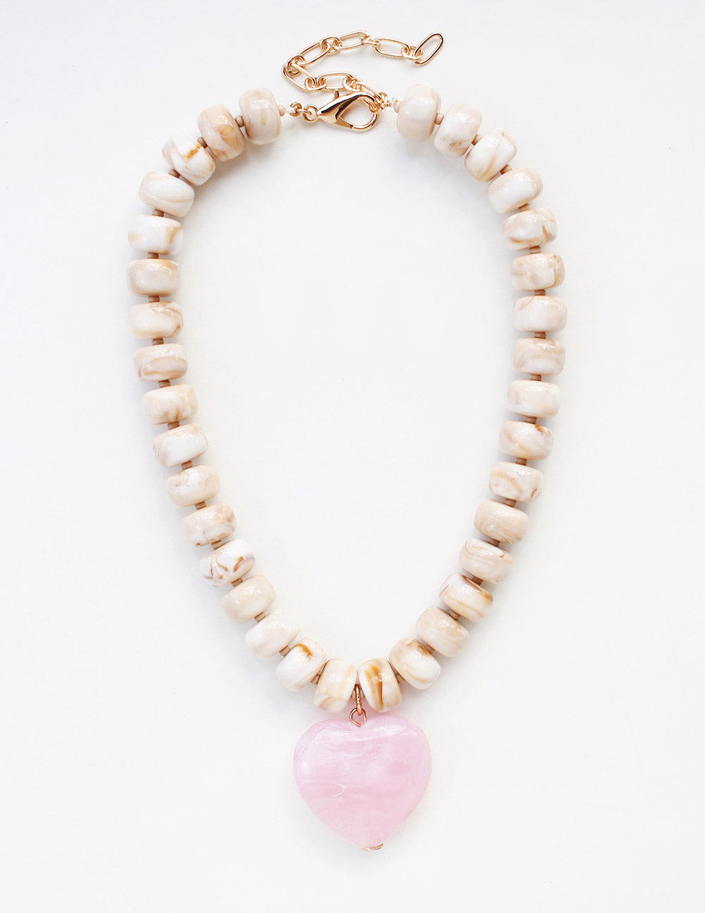Natural Acrylic Larged Beaded with Pink Heart 16"-18" Necklace