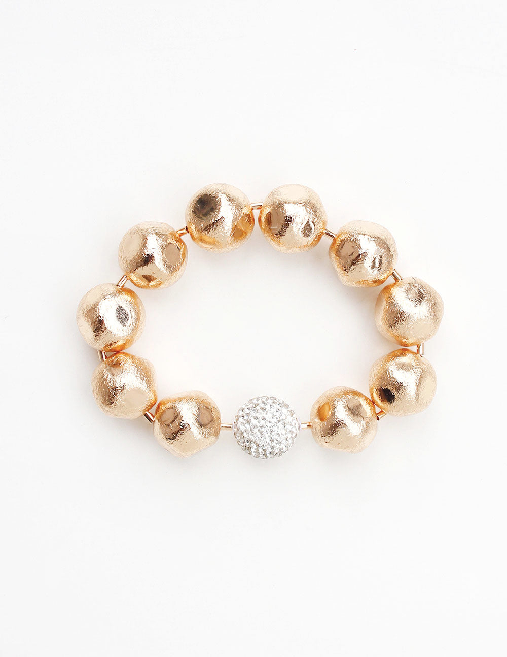 Textured Gold Beaded with Rhinestone Accent Stretch Bracelet