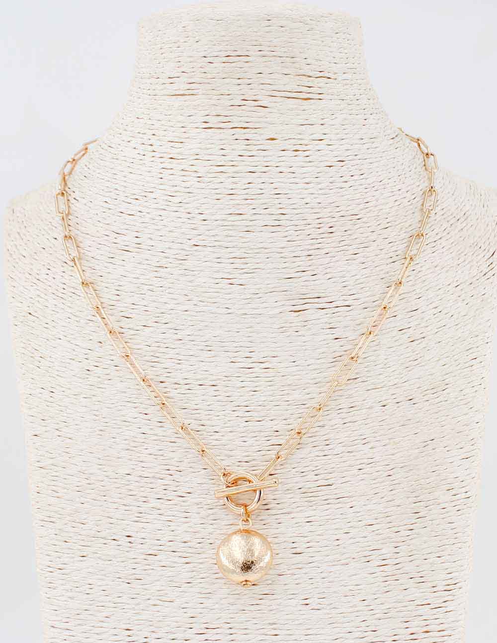 Thin Gold Chain with Toggle and Gold Ball Charm 16"-18" Necklace