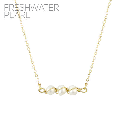 Gold Chain 16"-18" Necklace with Wired Freshwater Pearl