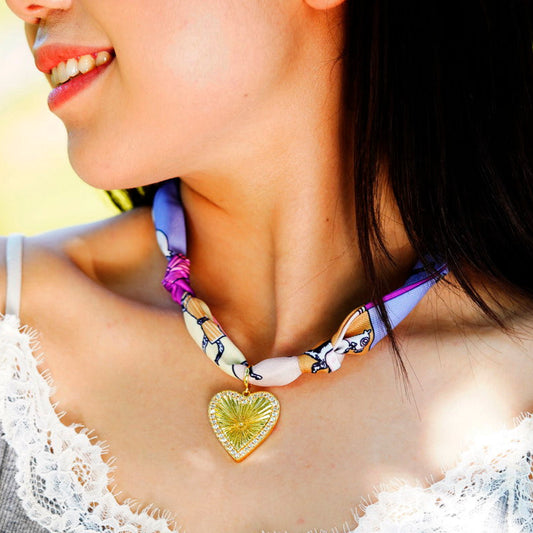 Scarf Necklace Purple with Gold Rhinestone Heart, VERY POPULAR!!