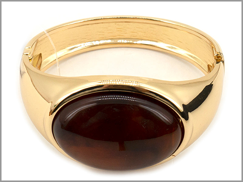 Hammered Gold Bangle with Brown Natural Oval Stone