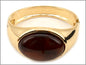 Hammered Gold Bangle with Brown Natural Oval Stone