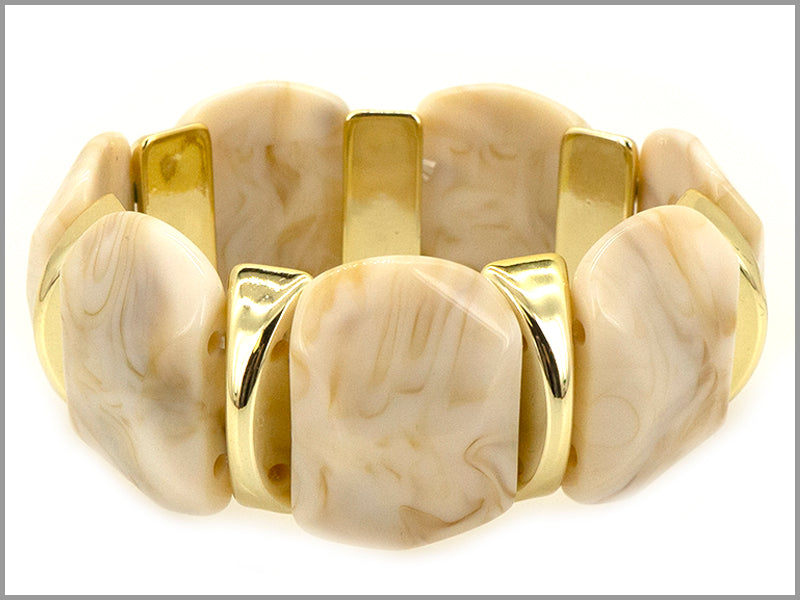 Ivory Acrylic and Gold Bar Stretch Bracelet