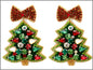 Red Rhinestone Bow with Green Beaded Christmas Tree 2.5" Earring