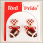 Red and White Color Coated Heart with Bow & Football Gameday Stud 1.5" Earring