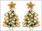 White with Color Rhinestone Accents Seed Bead Christmas Tree 2.5" Earring