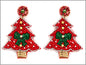 Red with Green Bow Seed Bead Christmas Tree 2.5" Earring