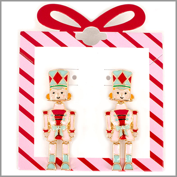 Pink and Teal Nutcracker Stud 2" Earring