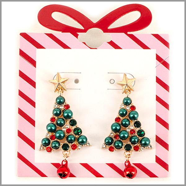 Gold Star with Green and Red Accents Stud 1.5" Earring